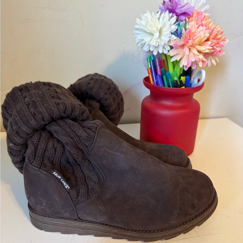 MUK LUKS Dark Brown Knit Cuff Boots